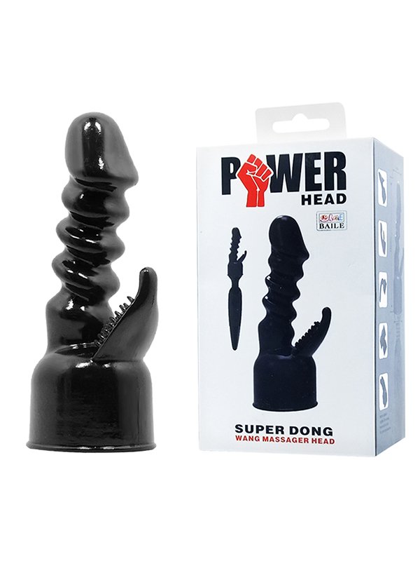 Насадка для вибромассажера Power Head Super Dong с двойной стимуляцией – черный