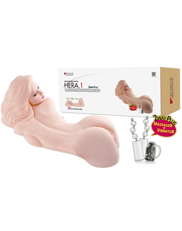 Секс кукла Hera 1+ с тремя отверстиями, вибрацией, ротацией и голосом – телесный