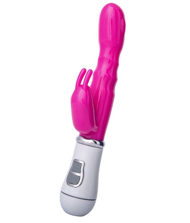 Ярко-розовый вибратор ToyFa A-toys с клиторальным стимулятором - 13 см.