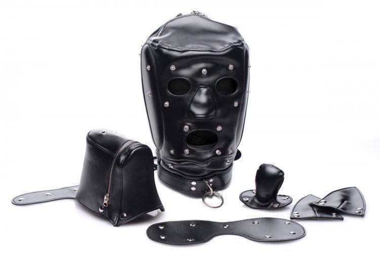 - Muzzled Universal BDSM Hood with Removable Muzzle