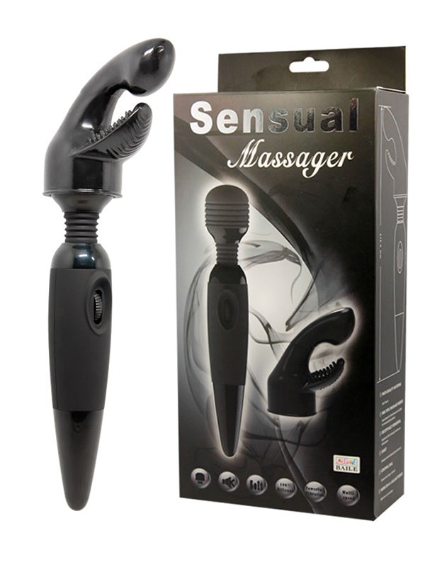 Вибромассажер с гибкой головкой Sensual Massager со сменной насадкой – черный