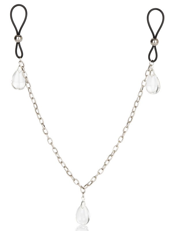 Зажимы на соски Chain Jewelry - Crystal на цепочке с подвесками – прозрачный