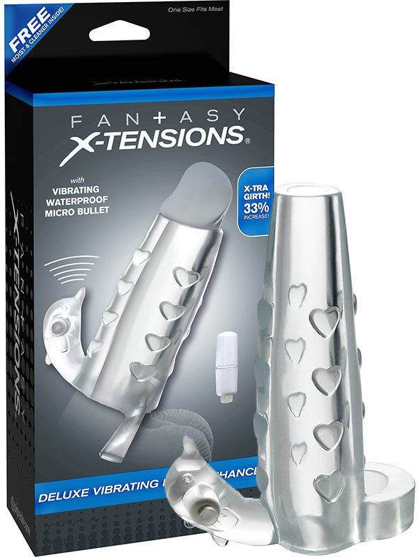 Насадка Deluxe Penis Enhancer со стимулятором клитора и вибрацией – прозрачная