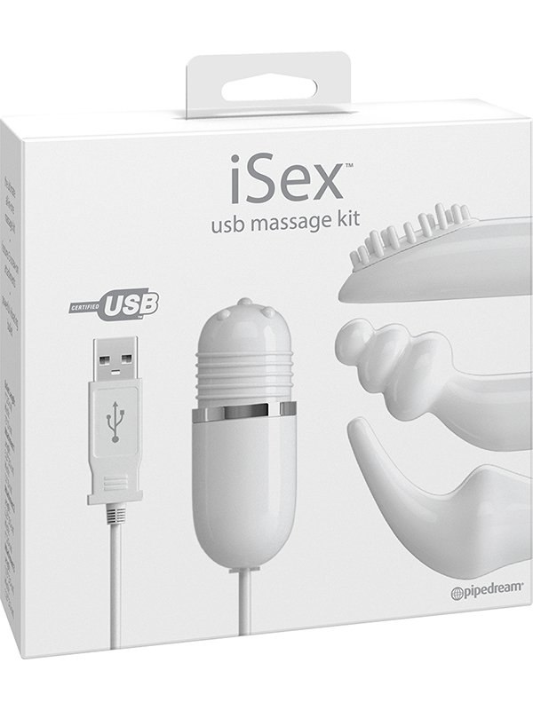 Вибромассажер iSex с набором USB-насадок – белый